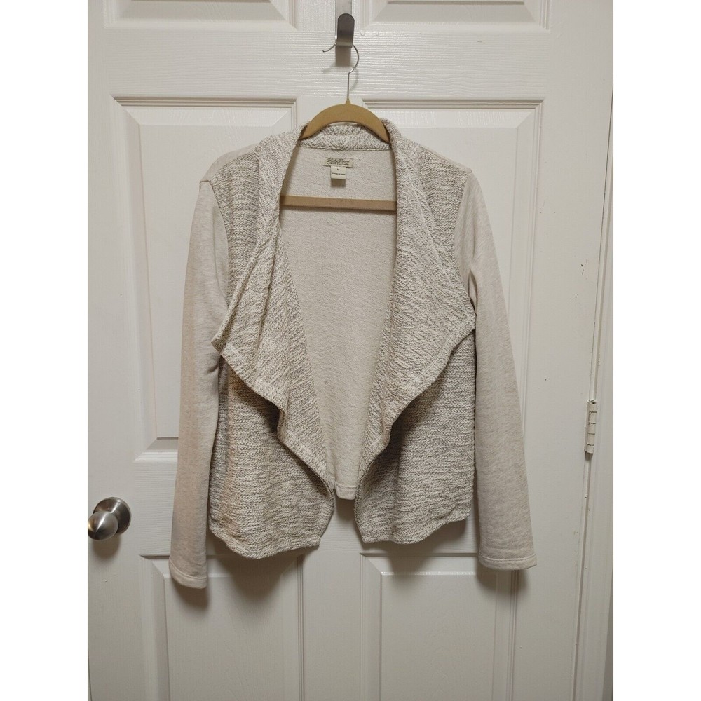 Lucky Brand Women's Medium Waterfall Open Cardigan Jacket Oatmeal Gold Long Sl